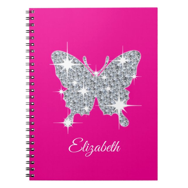 Cuaderno Mariposa falsa de diamantes personalizada (Frente)