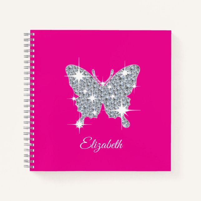 Cuaderno Mariposa falsa de diamantes personalizada (Anverso)