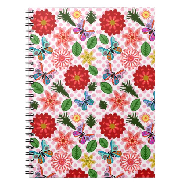 Cuaderno Mariposa floral de jardín de primavera moderno  (Frente)