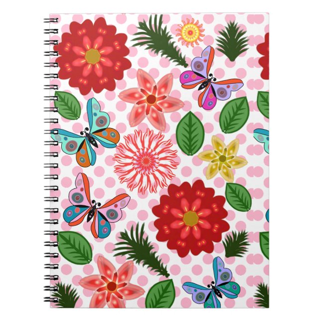 Cuaderno Mariposa floral de jardín de primavera moderno  (Frente)