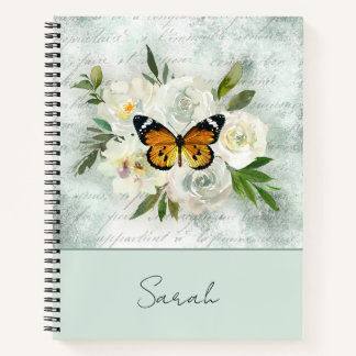 Cuaderno Mariposa floral vintage personalizada