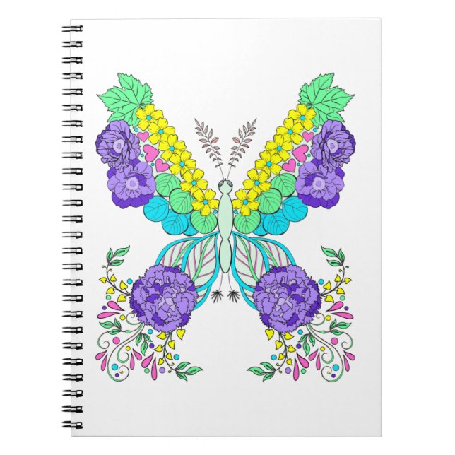 Cuaderno Mariposa, flores, colorido, caprichoso (Frente)