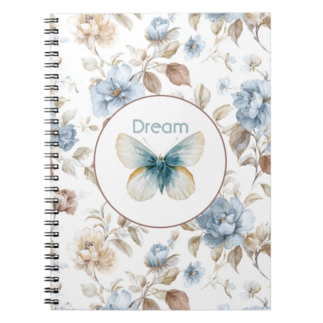 Cuaderno Mariposa Flores Marrones Crema Azul Tan (Frente)