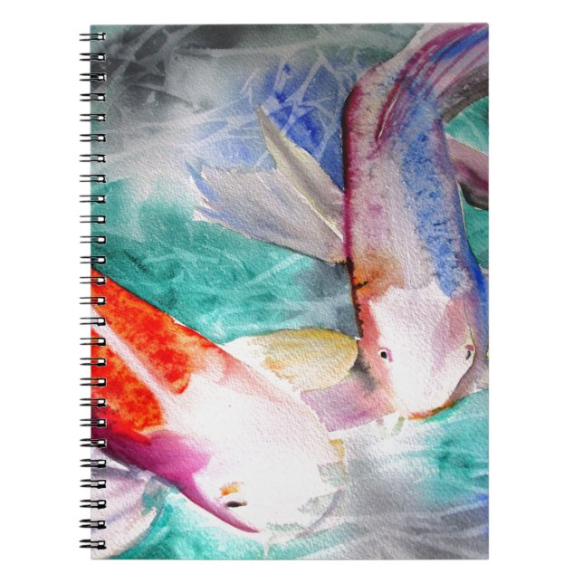 Cuaderno Mariposa Koi acuarela Arte de pescado japonés (Frente)