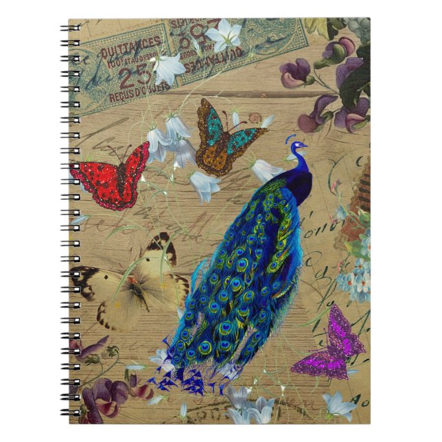 Cuaderno Mariposa linda del pavo real colorido azul del (Frente)
