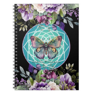 Cuaderno Mariposa Mandala Floral Púrpura Esotérico Psíquico