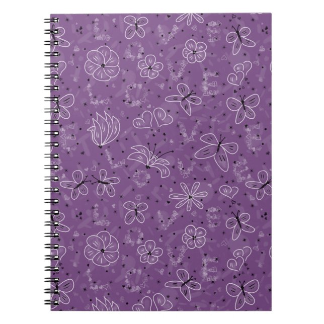 Cuaderno Mariposa Mauve Violeta AMOR - patrón continuo. (Frente)