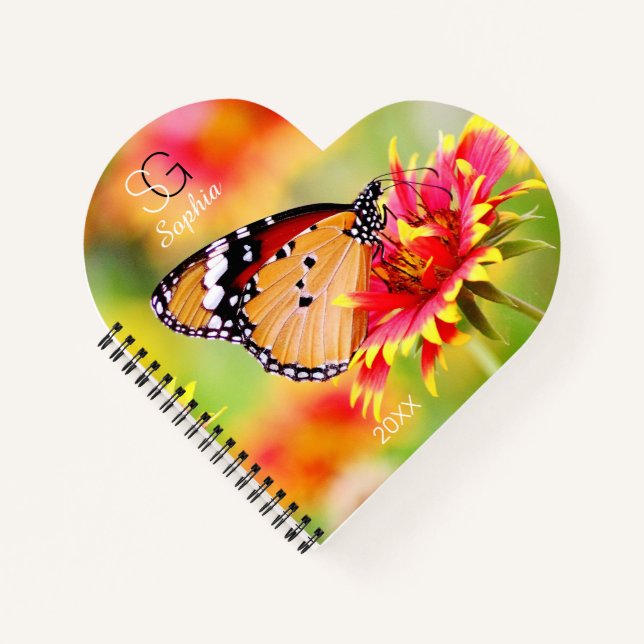 Cuaderno Mariposa monarca en la flor, año monogramo de nomb (Anverso)