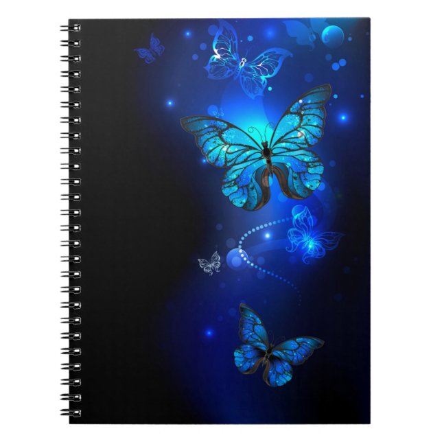 Cuaderno Mariposa morfo en el fondo oscuro (Frente)
