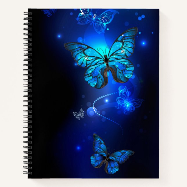 Cuaderno Mariposa morfo en el fondo oscuro (Anverso)