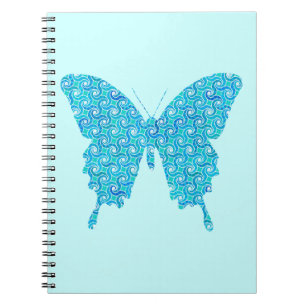Cuaderno Mariposa, patrón en azul, turquesa, blanco