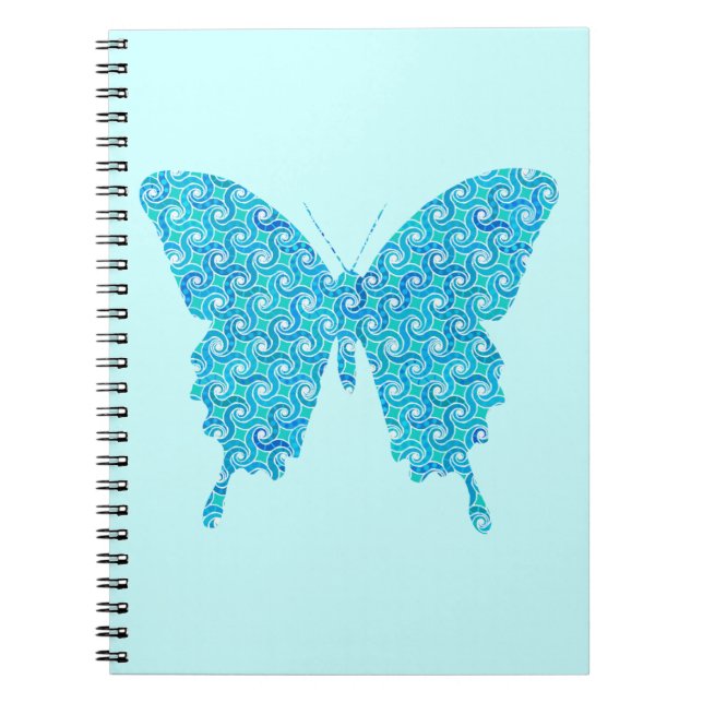 Cuaderno Mariposa, patrón en azul, turquesa, blanco (Frente)