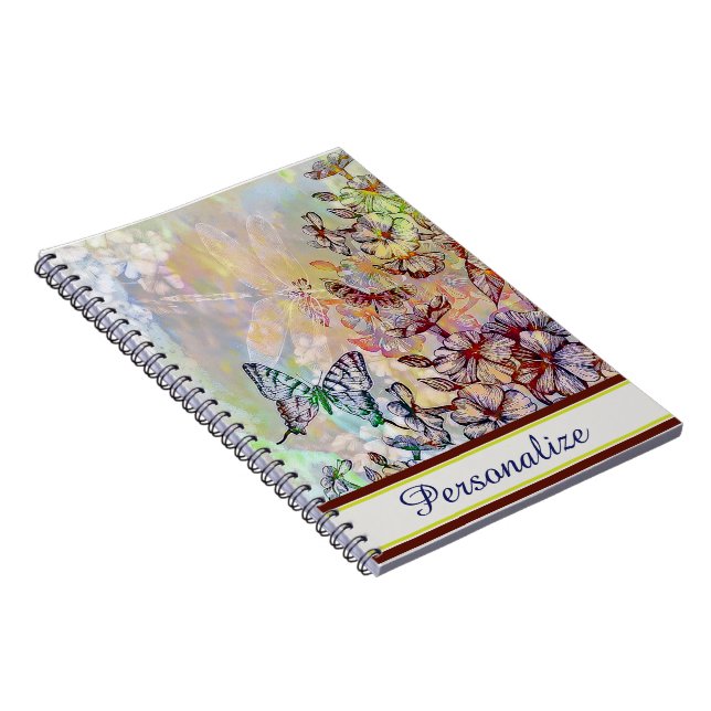 Cuaderno Mariposa personalizada, libélula y flores (Lado Derecho)