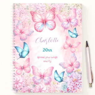 Cuaderno Mariposa Pink Purple Sketchbook Floral Girly Nombr
