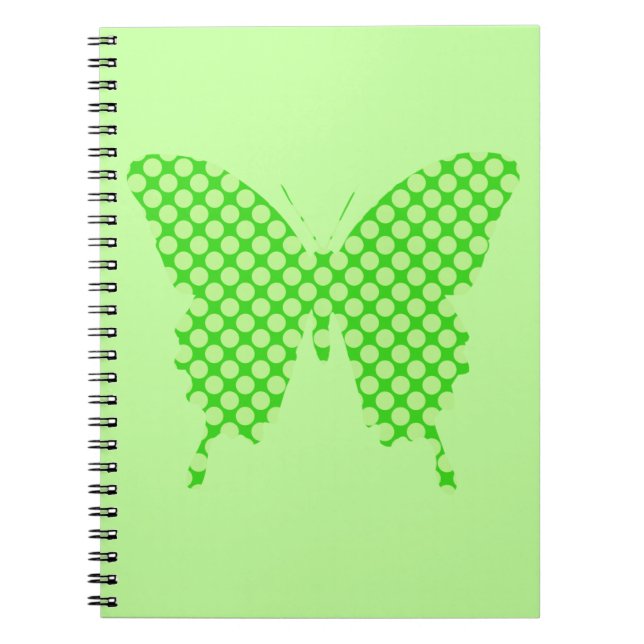Cuaderno Mariposa, puntos retro, tonos verde lima (Frente)