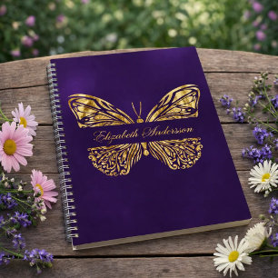 Cuaderno Mariposa púrpura oro nombre elegante