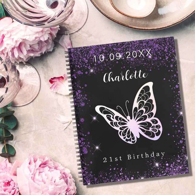 Cuaderno Mariposa purpurina morado negro de cumpleaños de l (Subido por el creador)