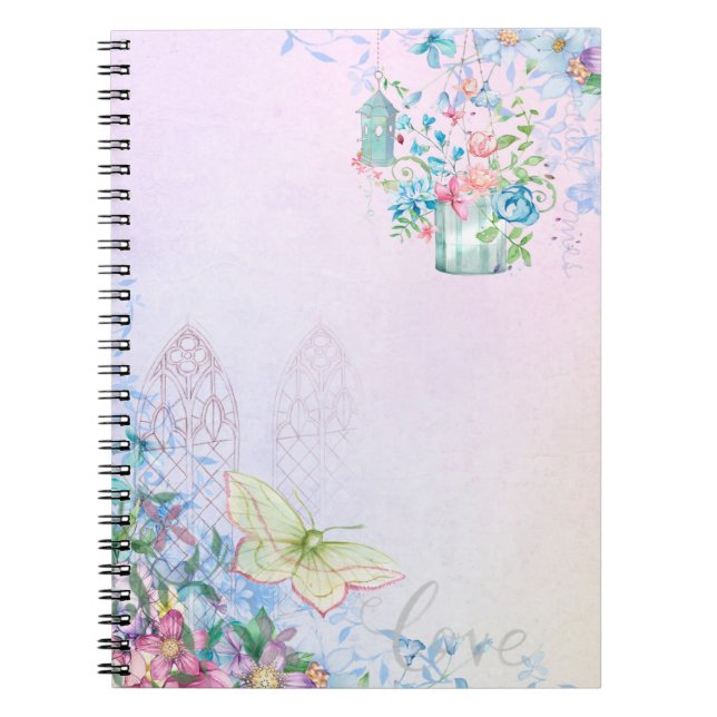 Cuaderno Mariposa romántica de fondo (Frente)