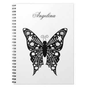Cuaderno Mariposa Simple Nombre en Negro y Blanco