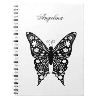 Cuaderno Mariposa Simple Nombre en Negro y Blanco