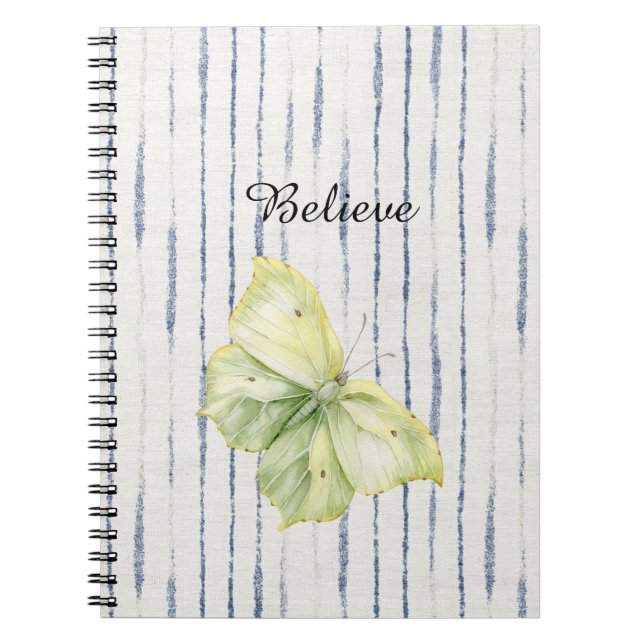 Cuaderno Mariposa Verde Menta Cree Rayas Blancas Azules (Frente)