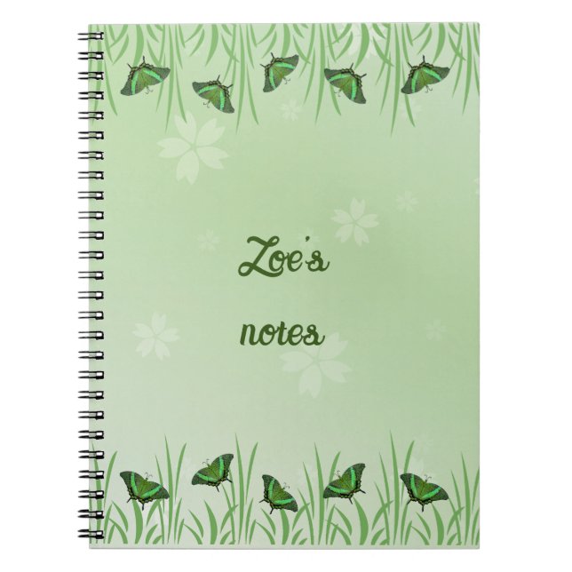Cuaderno Mariposa verde sobre verde claro - personalizable (Frente)