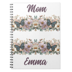 Cuaderno Mariposa verde y floral vintage para mamá