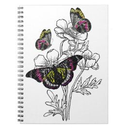 Cuaderno Mariposa vintage, flores estéticas