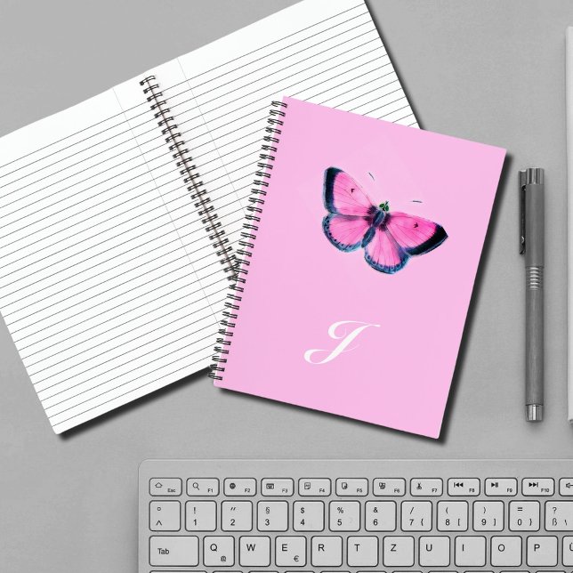 Cuaderno mariposa vintage rosa - monogramada (Subido por el creador)