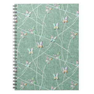 Cuaderno Mariposas acuarela sobre verde menta
