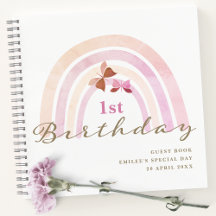 Mariposas arcoiris Pastel Pink Guest Book