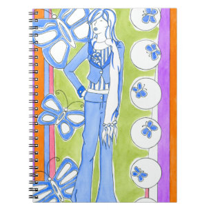 Cuaderno Mariposas azules alrededor de un Chica glamuroso
