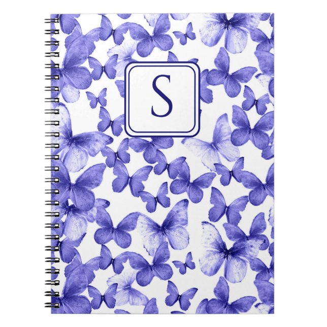 Cuaderno Mariposas azules Monograma moderno Personalizado e (Frente)