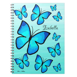 Cuaderno Mariposas azules pintadas a mano personalizadas Om