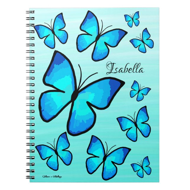 Cuaderno Mariposas azules pintadas a mano personalizadas Om (Frente)