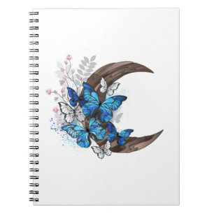 Cuaderno Mariposas azules sobre la media luna de madera