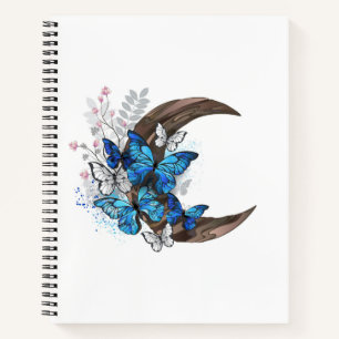 Cuaderno Mariposas azules sobre la media luna de madera