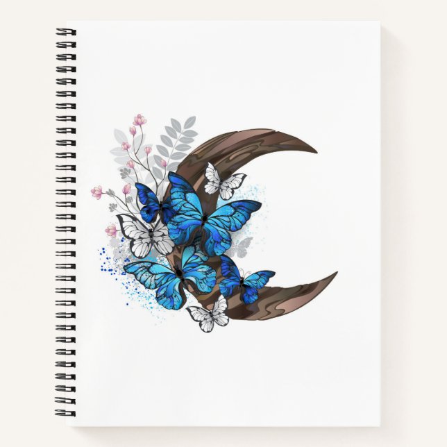 Cuaderno Mariposas azules sobre la media luna de madera (Anverso)
