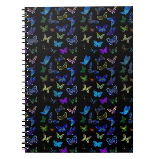 Cuaderno Mariposas azules sobre negro (Frente)