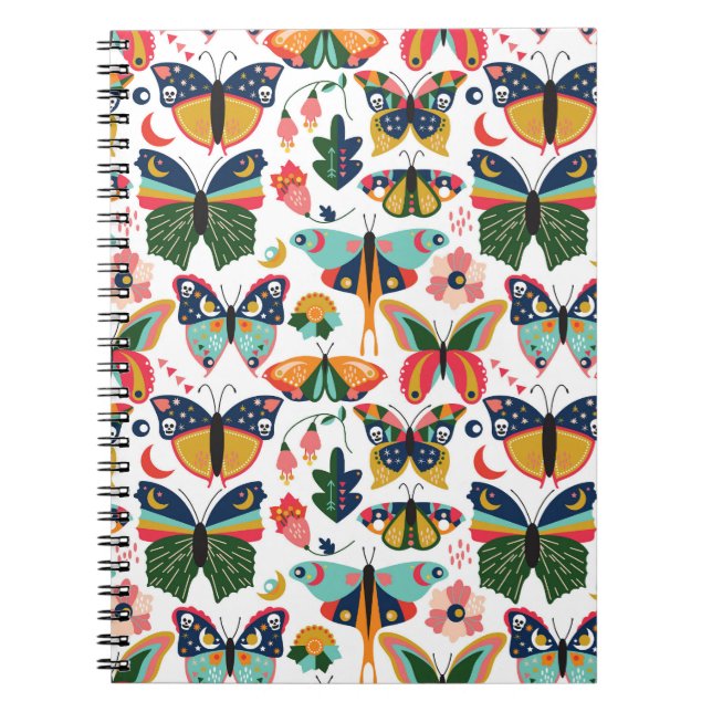 Cuaderno Mariposas Boho: Patrón de papel tapiz sin costura. (Frente)