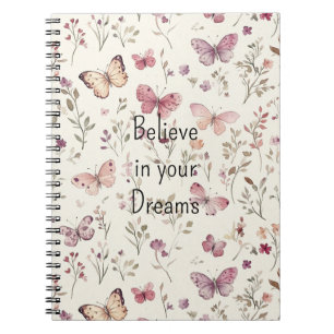 Cuaderno Mariposas De Crema Púrpura Floral Cree Sueños