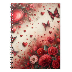 CUADERNO MARIPOSAS DE FLORES DE CORAZÓN DE VALENTINA ROJA