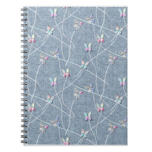 Cuaderno Mariposas de relieve al acuarela sobre lino azul d