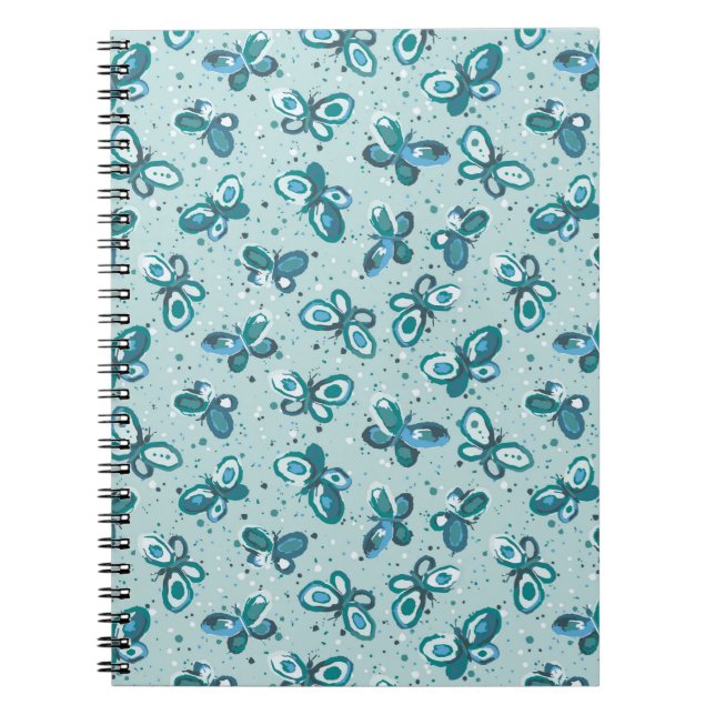 Cuaderno Mariposas Doodle Bugs - azul - patrón continuo. (Frente)