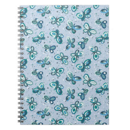 Cuaderno Mariposas Doodle Bugs - azul - patrón continuo.
