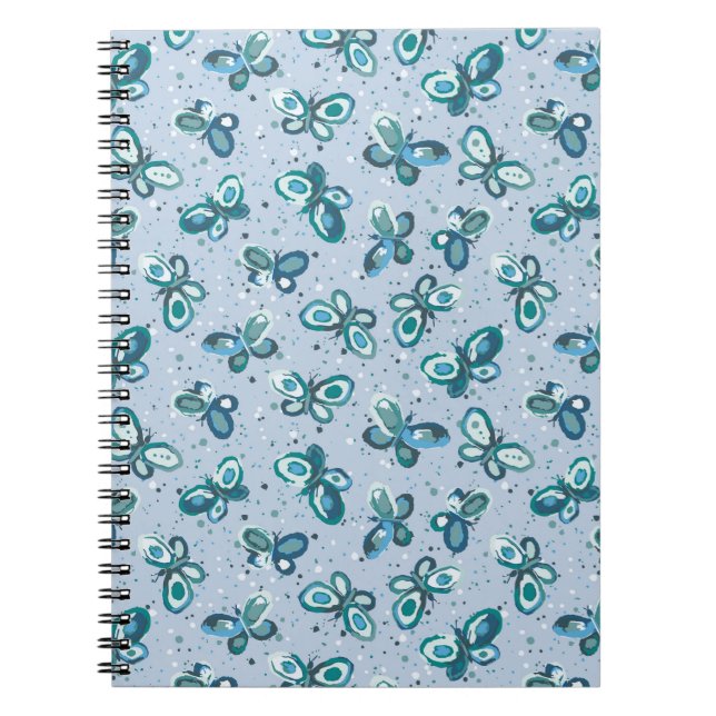 Cuaderno Mariposas Doodle Bugs - azul - patrón continuo. (Frente)