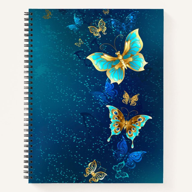 Cuaderno Mariposas doradas sobre fondo azul (Anverso)
