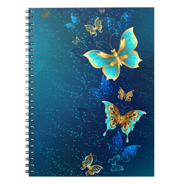 Cuaderno Mariposas doradas sobre fondo azul (Frente)