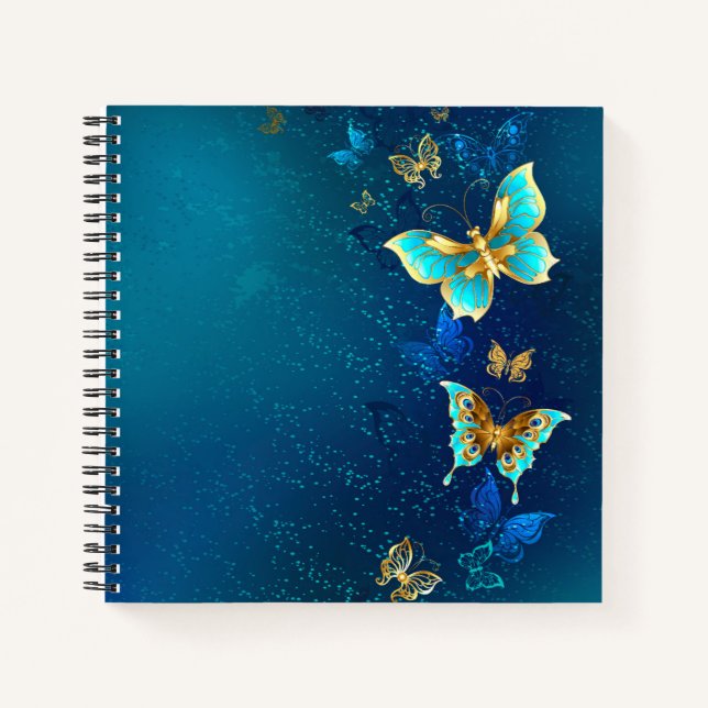 Cuaderno Mariposas doradas sobre fondo azul (Anverso)