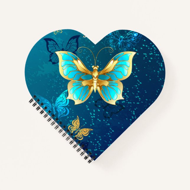 Cuaderno Mariposas doradas sobre fondo azul (Anverso)